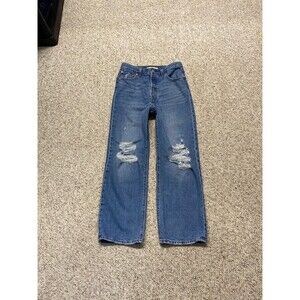 Levi's 90s Ribcage Straight Ankle Jeans Buttonfly Distressed Sz 28